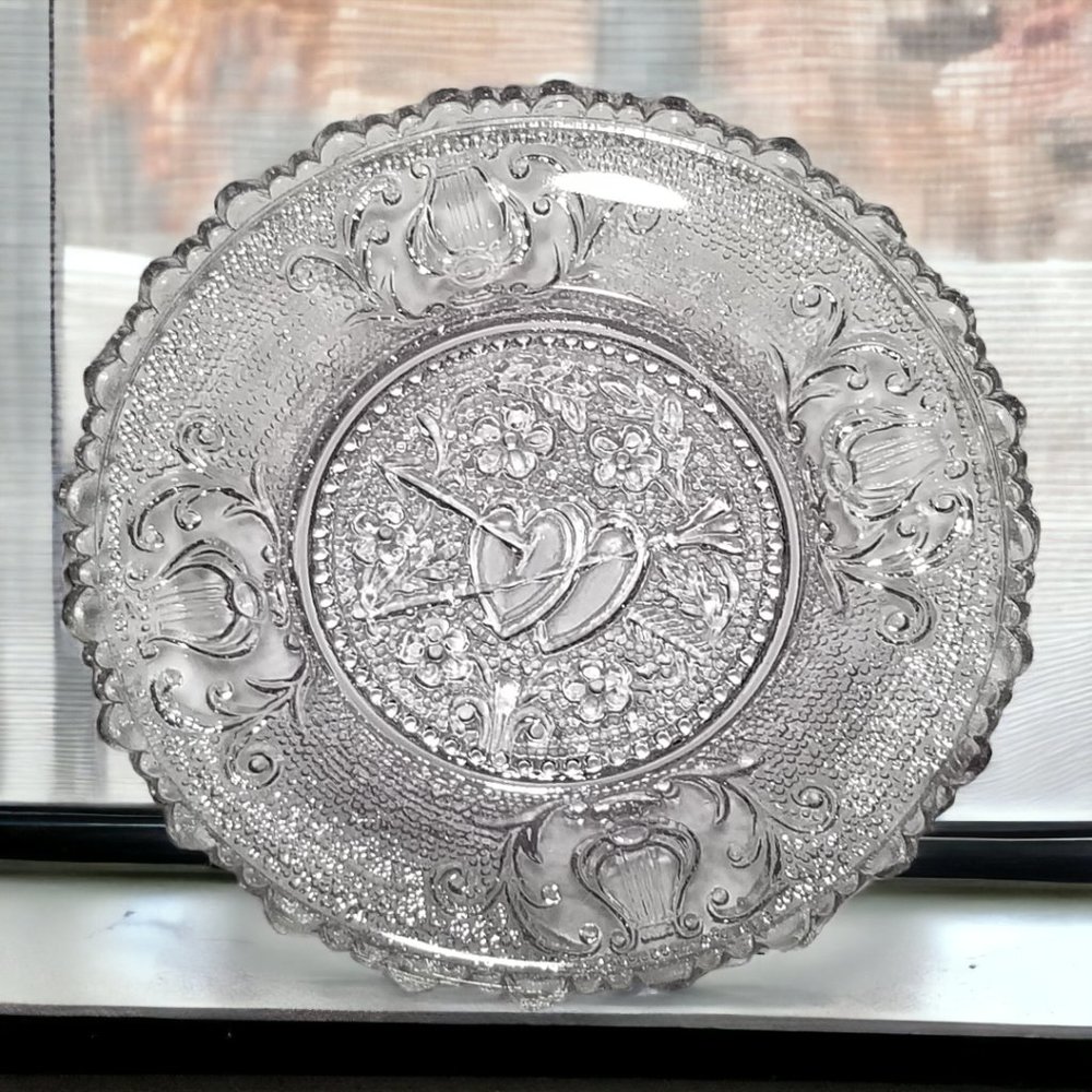 EAPG Mini Clear Glass Plates Westmoreland The Wedding Day & Hearts & Lyre 1930 - Picture 3 of 8